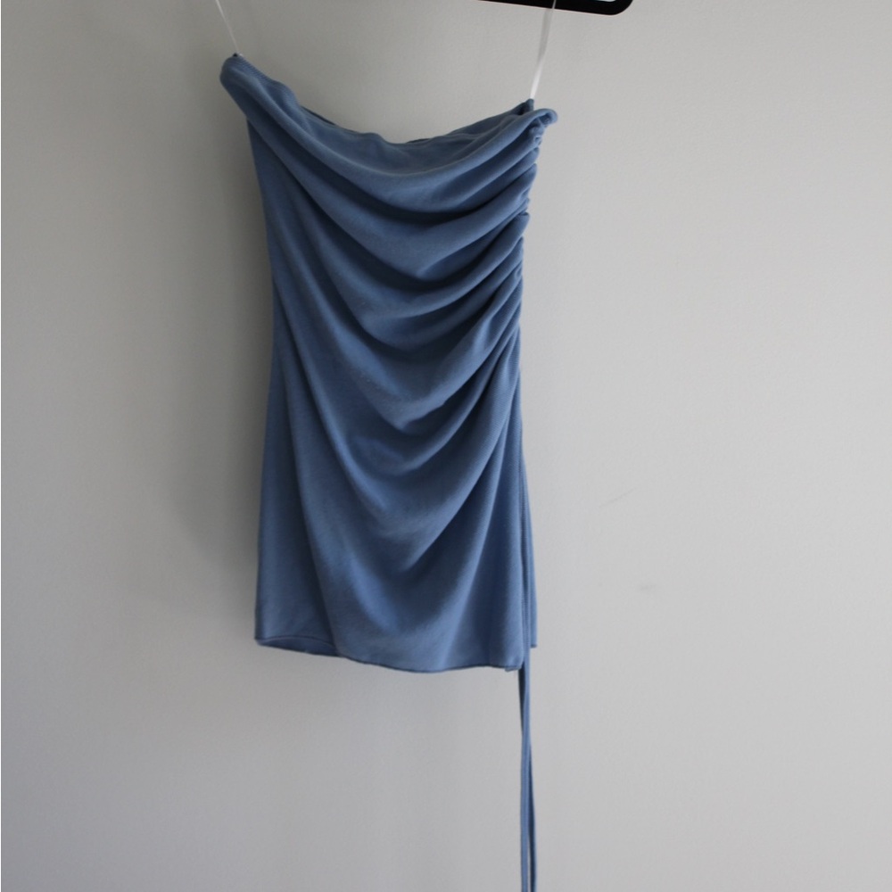 Blue Draped Strapless top